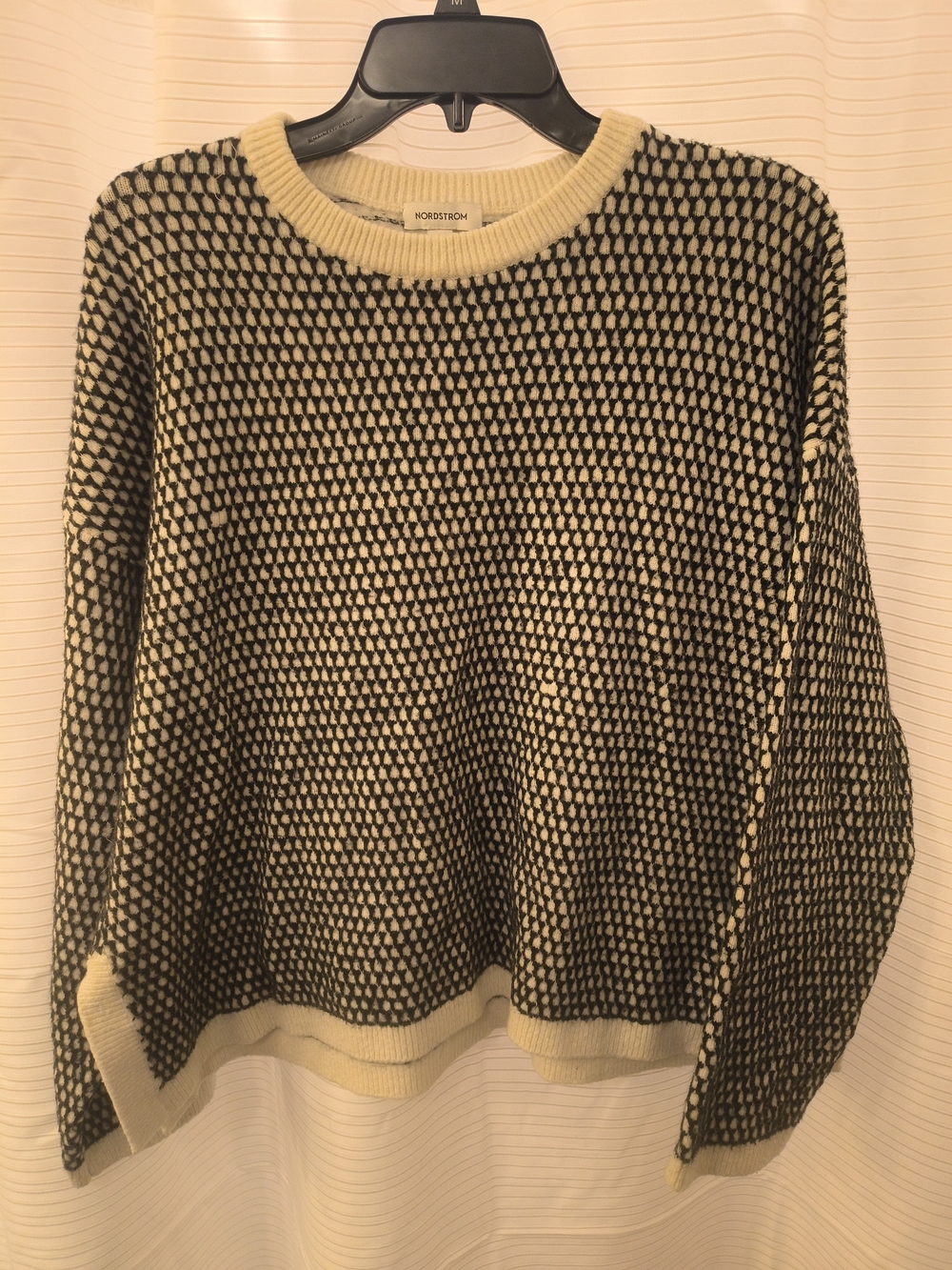 Nordstrom Black and Cream Textured Crewneck Sweater